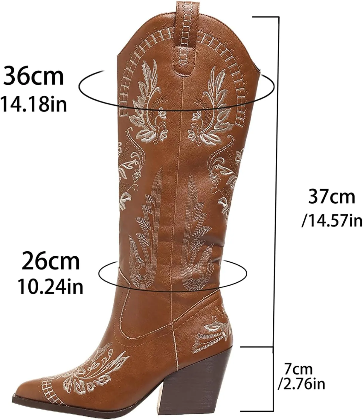 Cowboy Boots for Women Wide Calf Cowgirl Boot Embroidered Western Pointed Toe Chunky Heel Pull On Knee High Retro Tall Boot Ladies Boots