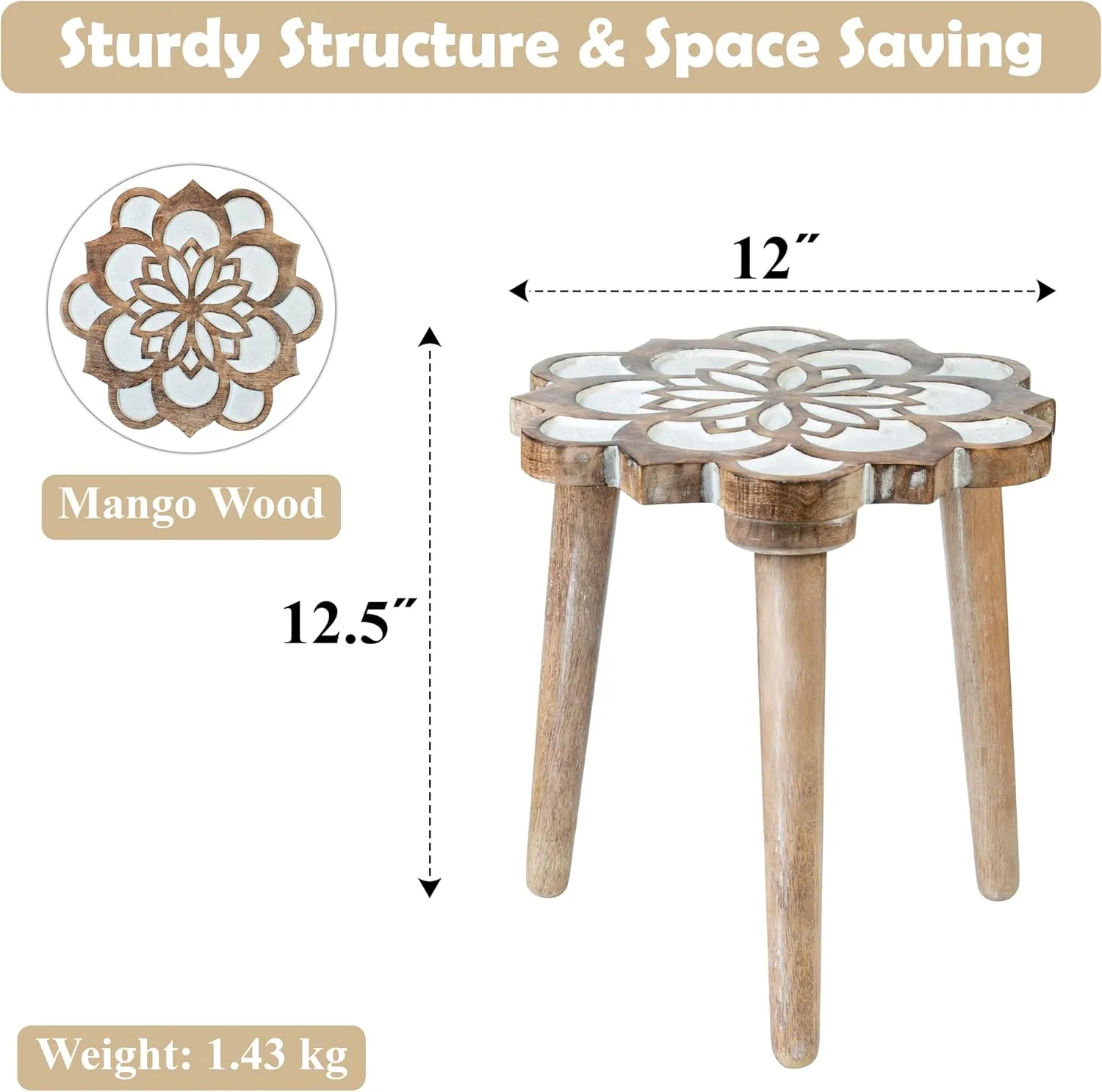 Crocon Side Table, Small End Table for Living Room Bedroom Office Patio Small Spaces Bedside Table Nightstand Coffee Table Home Décor Wood Stool for Plant Flower pots, 12 x 12.5 Inch
