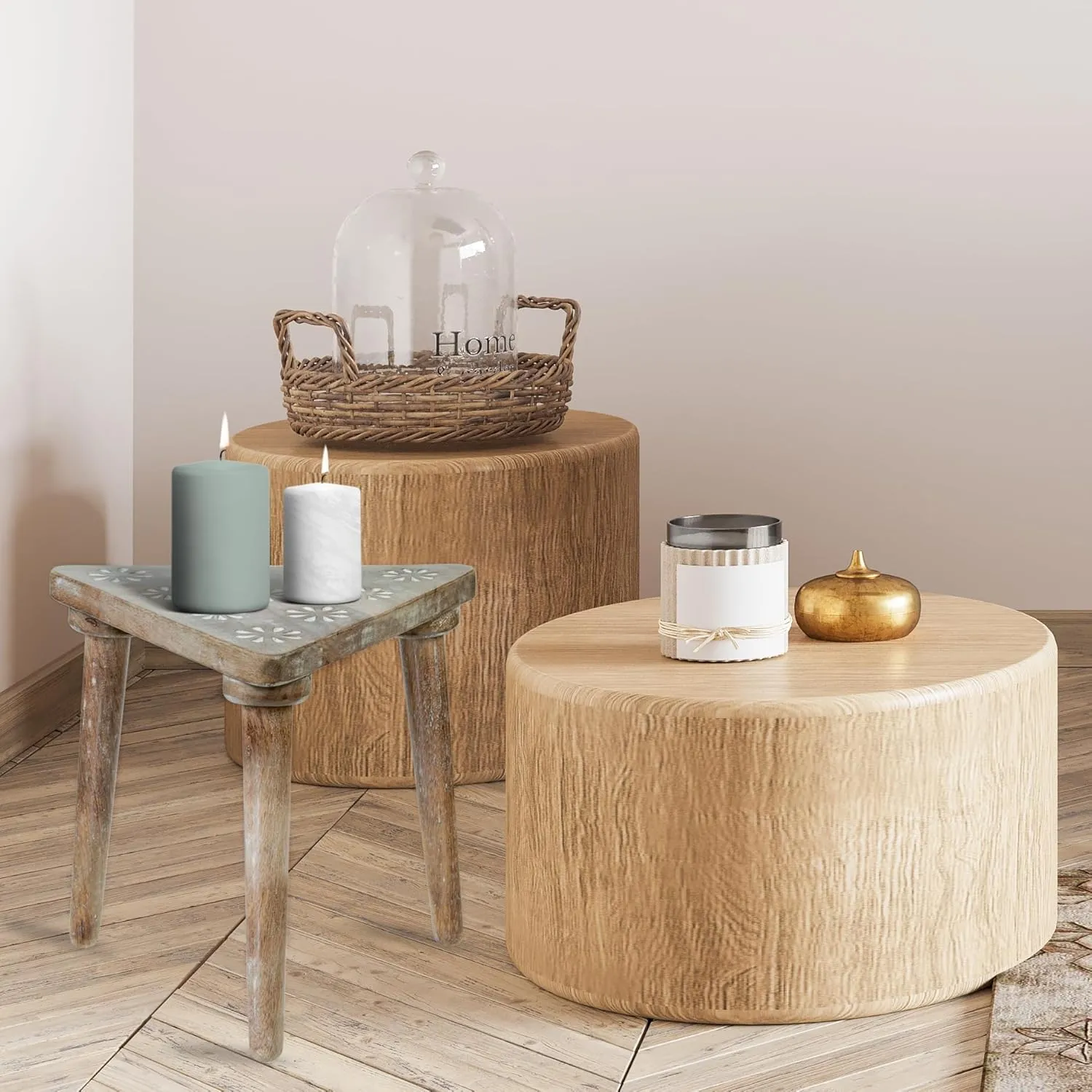 Crocon Side Table, Small End Table for Living Room Bedroom Office Patio Small Spaces Bedside Table Nightstand White Washed Coffee Table Home Decor Wood Stool for Plant Flower pots, 13.5 x 12.5 Inch