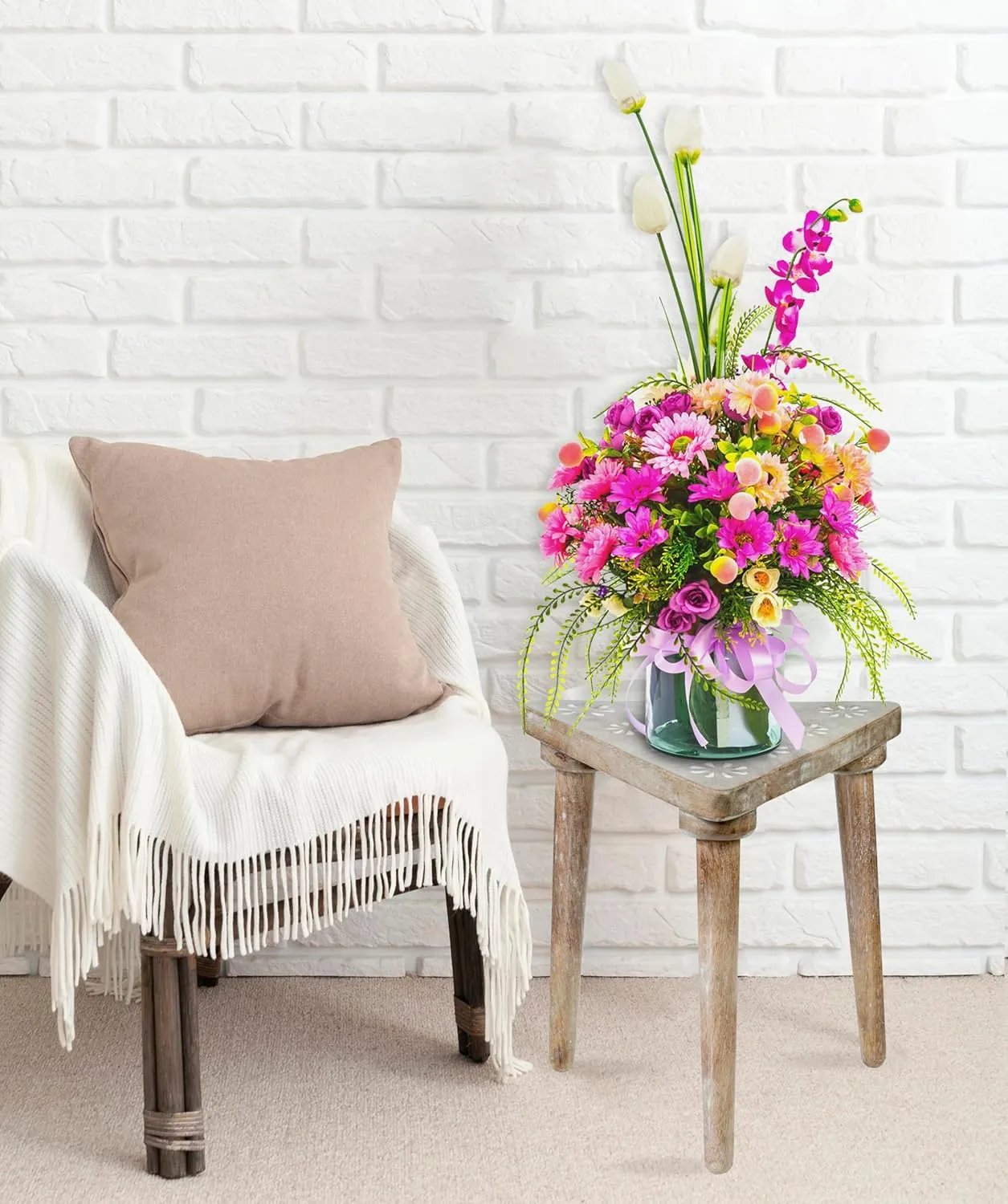 Crocon Side Table, Small End Table for Living Room Bedroom Office Patio Small Spaces Bedside Table Nightstand White Washed Coffee Table Home Decor Wood Stool for Plant Flower pots, 13.5 x 12.5 Inch