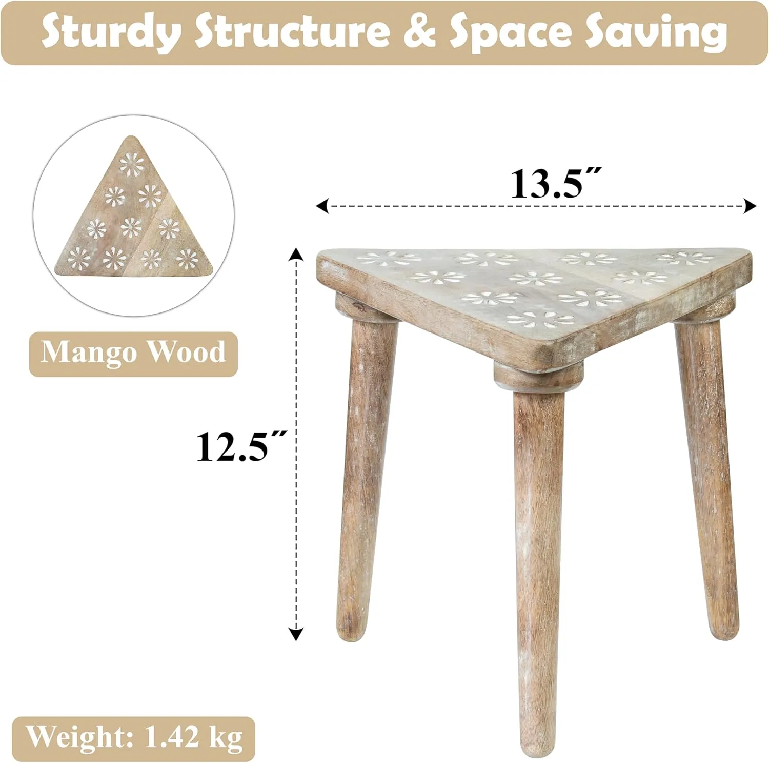 Crocon Side Table, Small End Table for Living Room Bedroom Office Patio Small Spaces Bedside Table Nightstand White Washed Coffee Table Home Decor Wood Stool for Plant Flower pots, 13.5 x 12.5 Inch