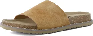 CUSHIONAIRE Ritual Women’s Slide Sandal – Suede Slip-On with Cork Footbed, Contoured Insole & Flexible Lightweight Outsole