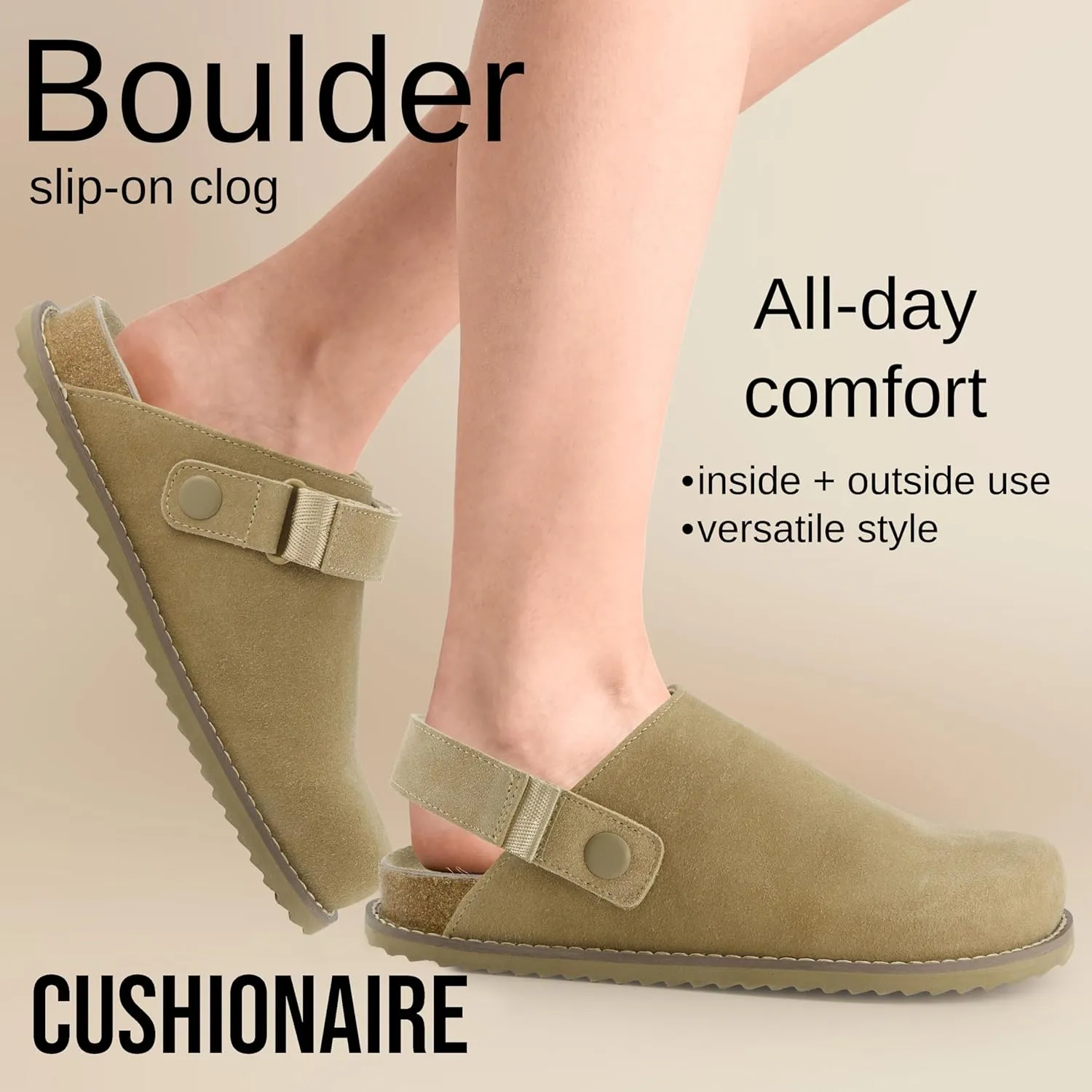 CUSHIONAIRE Women's Boulder Genuine Suede Clog with Swivel Strap – Lightweight EVA Sole, Memory Foam Insole, Wide Widths Available