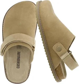 CUSHIONAIRE Women's Boulder Genuine Suede Clog with Swivel Strap – Lightweight EVA Sole, Memory Foam Insole, Wide Widths Available