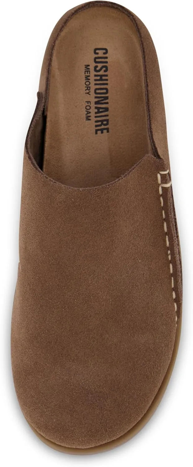 CUSHIONAIRE Women's Clay Genuine Leather footbed clog with  Comfort padding