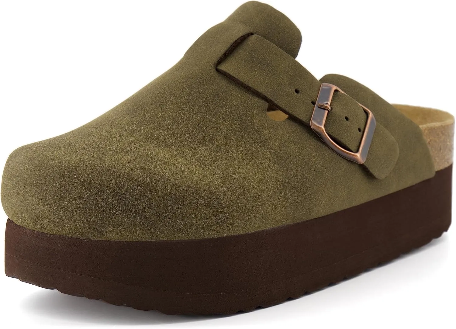 CUSHIONAIRE Women's Loom Cork Footbed Platform Clog – Comfortable Vegan Leather, Arch Support, All-Day Comfort, Wide Widths Available