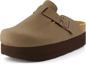 CUSHIONAIRE Women's Loom Cork Footbed Platform Clog – Comfortable Vegan Leather, Arch Support, All-Day Comfort, Wide Widths Available