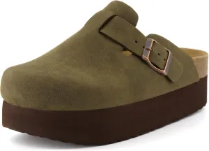 CUSHIONAIRE Women's Loom Cork Footbed Platform Clog – Comfortable Vegan Leather, Arch Support, All-Day Comfort, Wide Widths Available