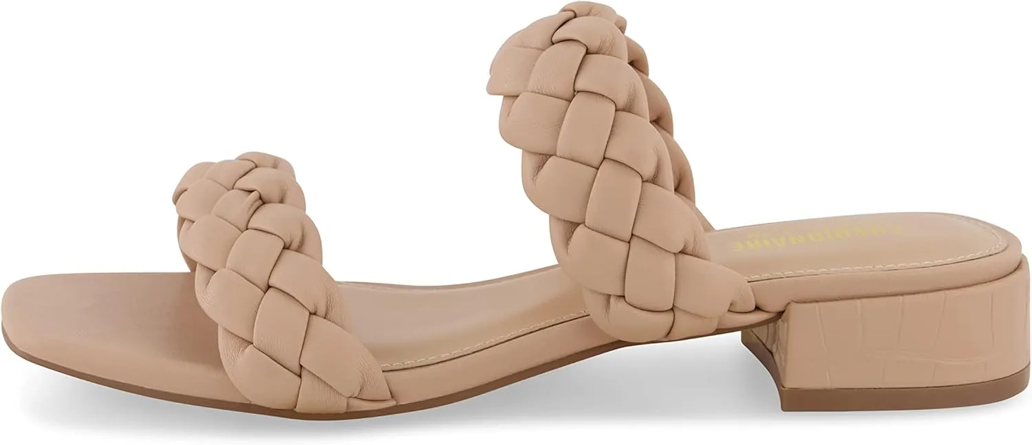 CUSHIONAIRE Women's Nan two band braided low block heel slide sandal  Memory Foam and Wide Widths Available