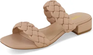 CUSHIONAIRE Women's Nan two band braided low block heel slide sandal  Memory Foam and Wide Widths Available
