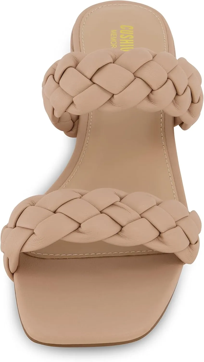 CUSHIONAIRE Women's Nan two band braided low block heel slide sandal  Memory Foam and Wide Widths Available