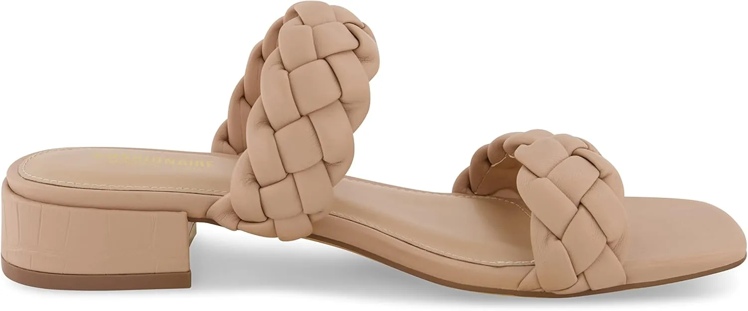 CUSHIONAIRE Women's Nan two band braided low block heel slide sandal  Memory Foam and Wide Widths Available