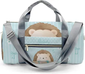 Cute Hedgehog Bow Green Personalized Duffel Bag,Custom Travel Gym Bag with Name,Waterproof Sports Overnight Bag with Shoe Compartment & Shoulder Strap