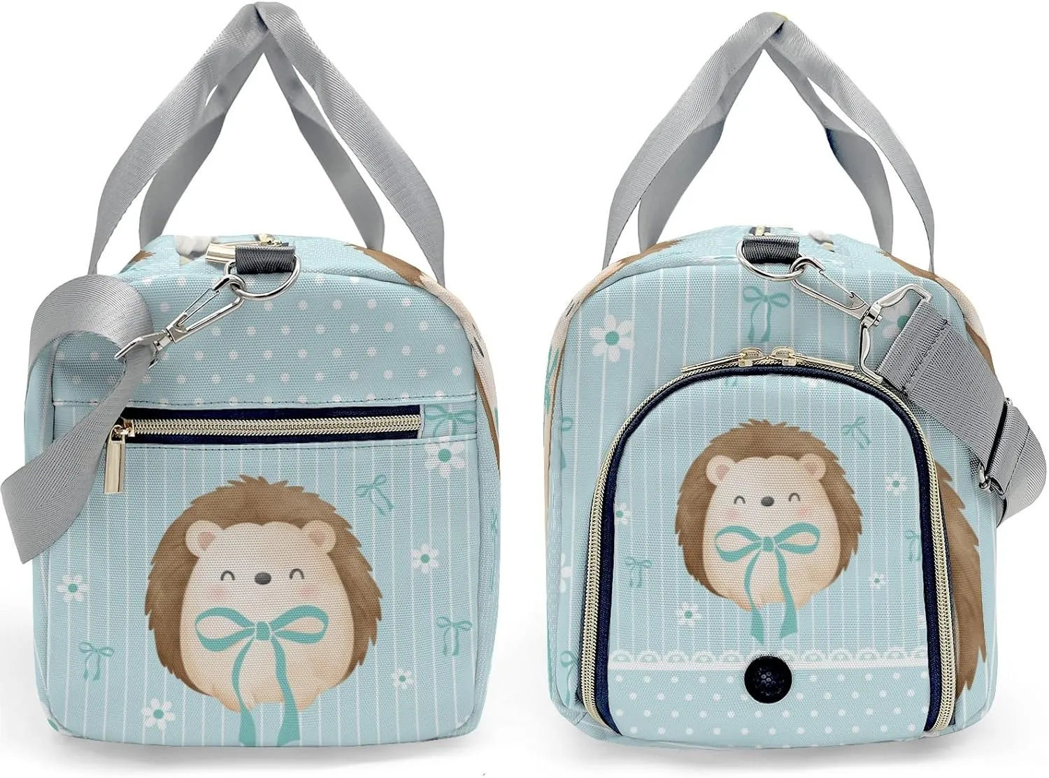 Cute Hedgehog Bow Green Personalized Duffel Bag,Custom Travel Gym Bag with Name,Waterproof Sports Overnight Bag with Shoe Compartment & Shoulder Strap