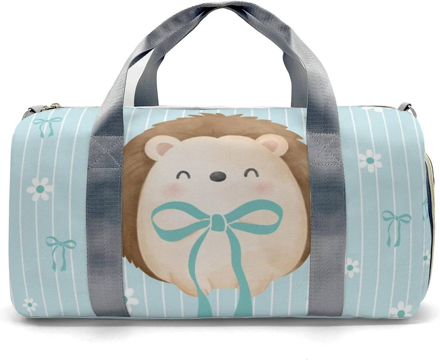 Cute Hedgehog Bow Green Personalized Duffel Bag,Custom Travel Gym Bag with Name,Waterproof Sports Overnight Bag with Shoe Compartment & Shoulder Strap