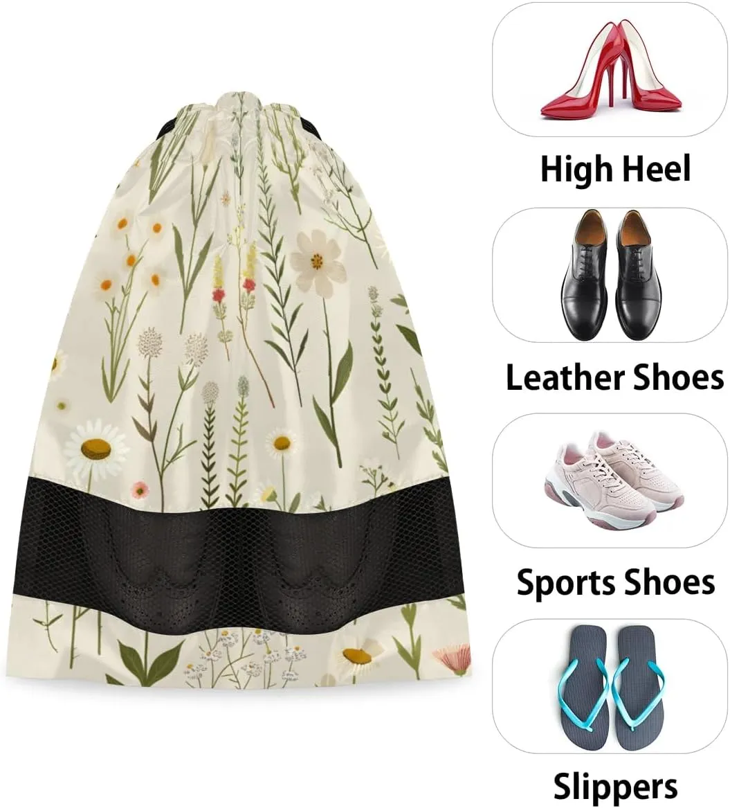 Daisy Herbs Flowers Shoe Bags for Travel 17" x 12.4" Travel Shoe Bags for Packing Portable Shoe Storage Bags Drawstring Bags Travel Essentials