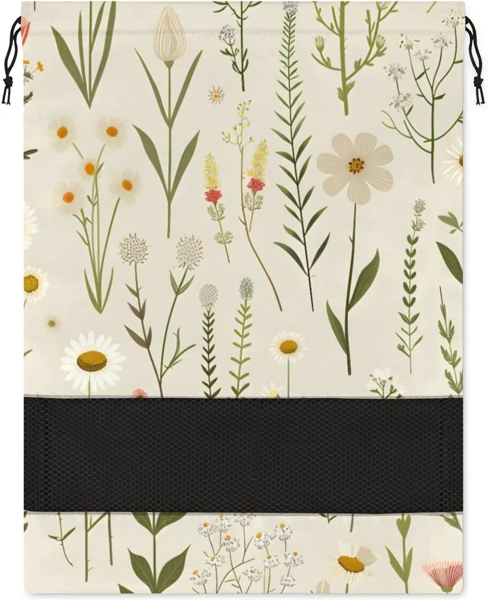 Daisy Herbs Flowers Shoe Bags for Travel 17" x 12.4" Travel Shoe Bags for Packing Portable Shoe Storage Bags Drawstring Bags Travel Essentials