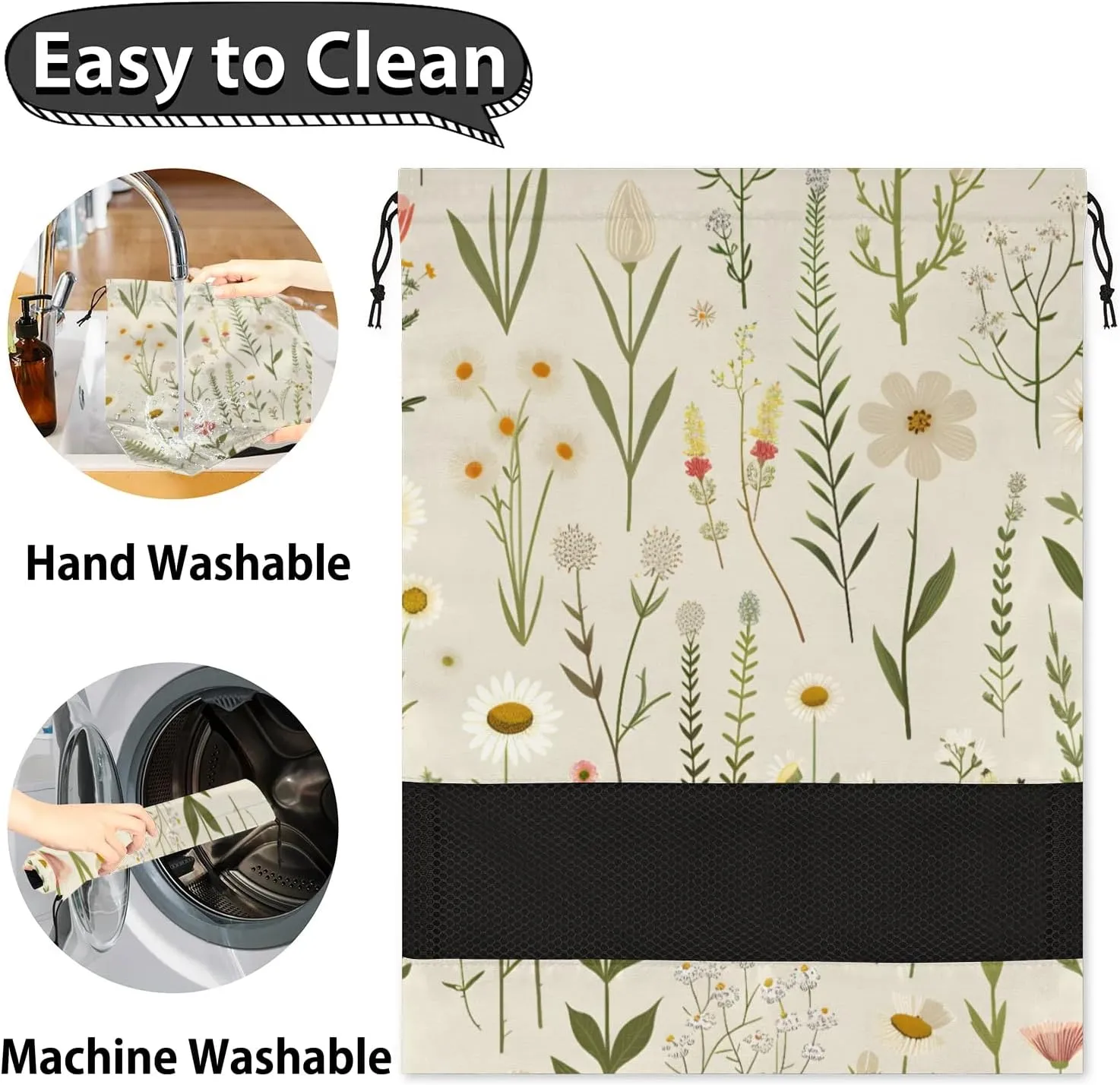 Daisy Herbs Flowers Shoe Bags for Travel 17" x 12.4" Travel Shoe Bags for Packing Portable Shoe Storage Bags Drawstring Bags Travel Essentials