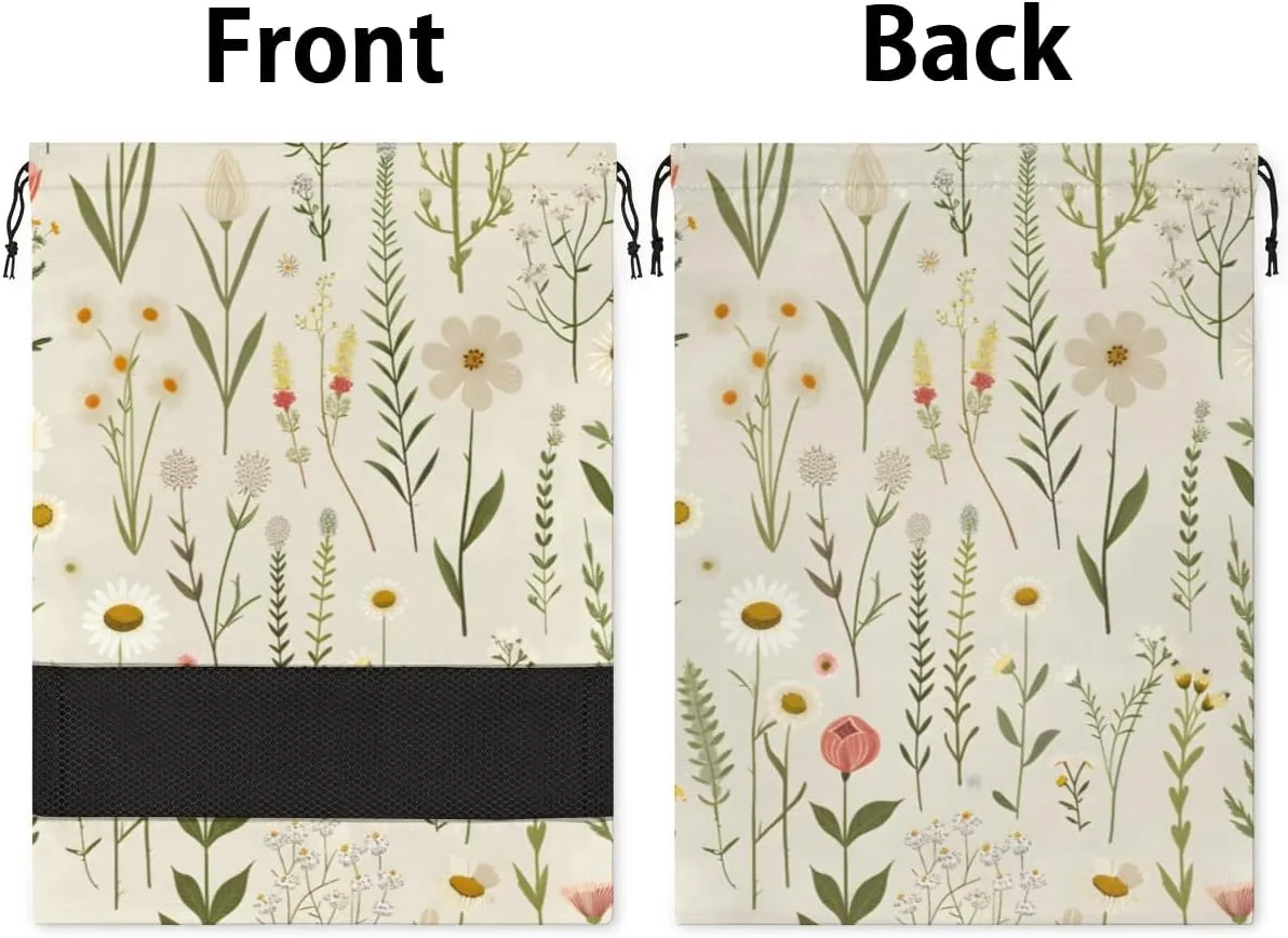 Daisy Herbs Flowers Shoe Bags for Travel 17" x 12.4" Travel Shoe Bags for Packing Portable Shoe Storage Bags Drawstring Bags Travel Essentials