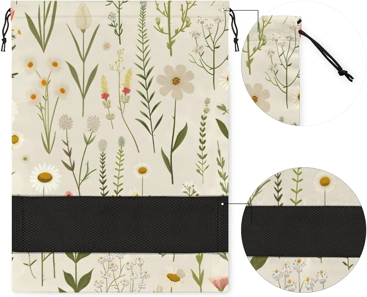 Daisy Herbs Flowers Shoe Bags for Travel 17" x 12.4" Travel Shoe Bags for Packing Portable Shoe Storage Bags Drawstring Bags Travel Essentials