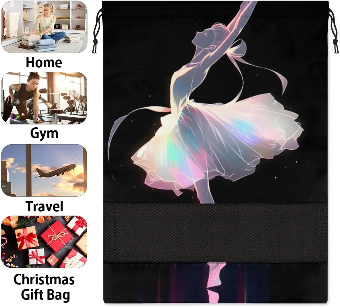 Dancer Ballet Exquisite Portable Travel Shoe Bag Shoe Organizer Drawstring Travel Shoe Storage Bags Shoe Pouch for Men and Women 12.4 x 17 inch