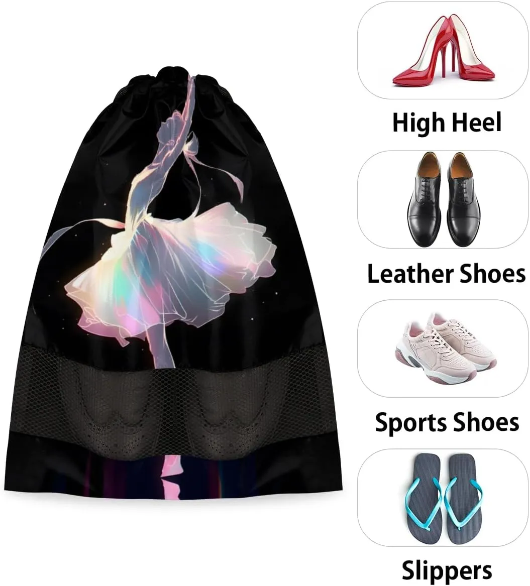 Dancer Ballet Exquisite Portable Travel Shoe Bag Shoe Organizer Drawstring Travel Shoe Storage Bags Shoe Pouch for Men and Women 12.4 x 17 inch