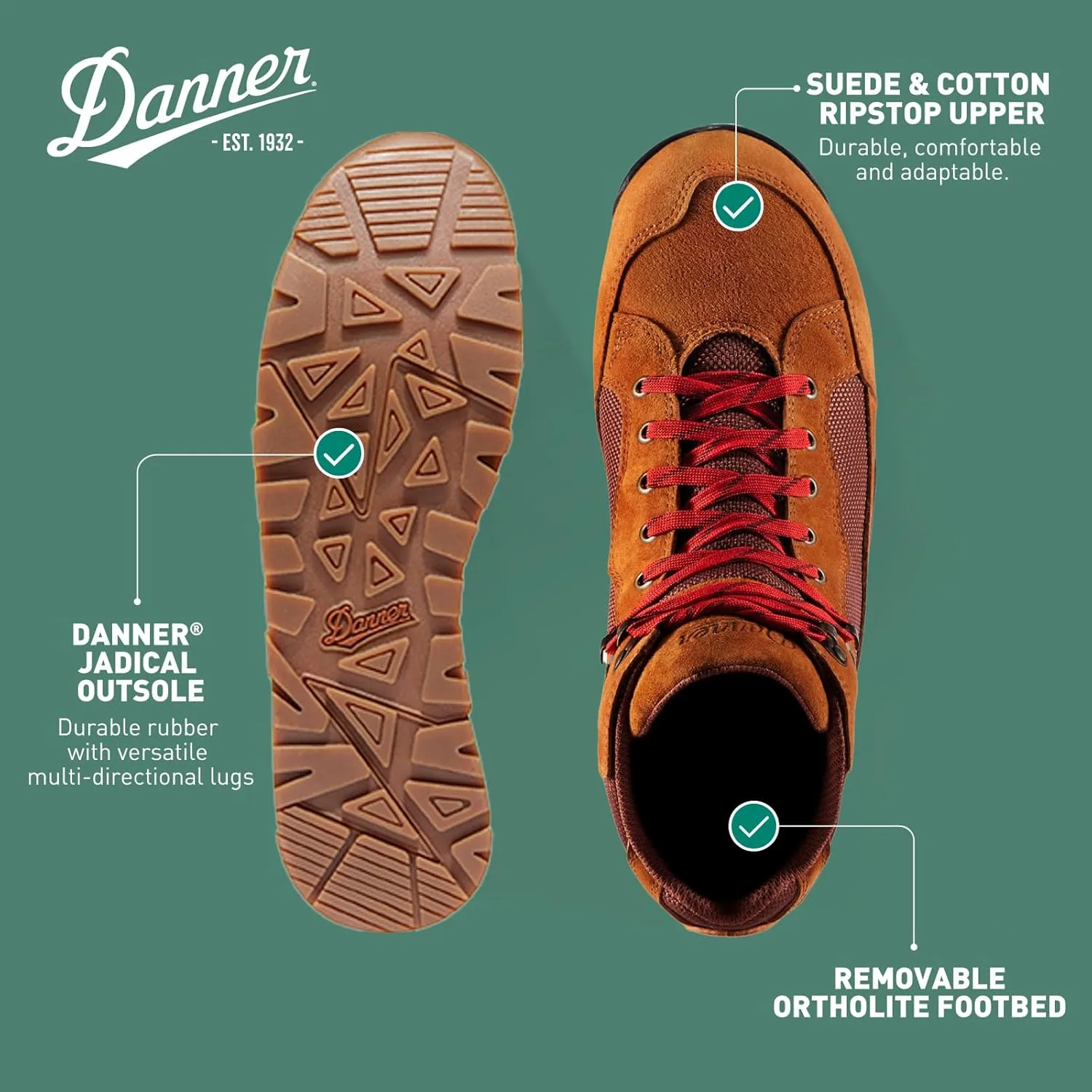 Danner Skyridge Hiking Boots for Men - Waterproof, with Durable Suede & Cotton Ripstop Upper, Breathable Lining, Comfort Footbed & Traction Outsole
