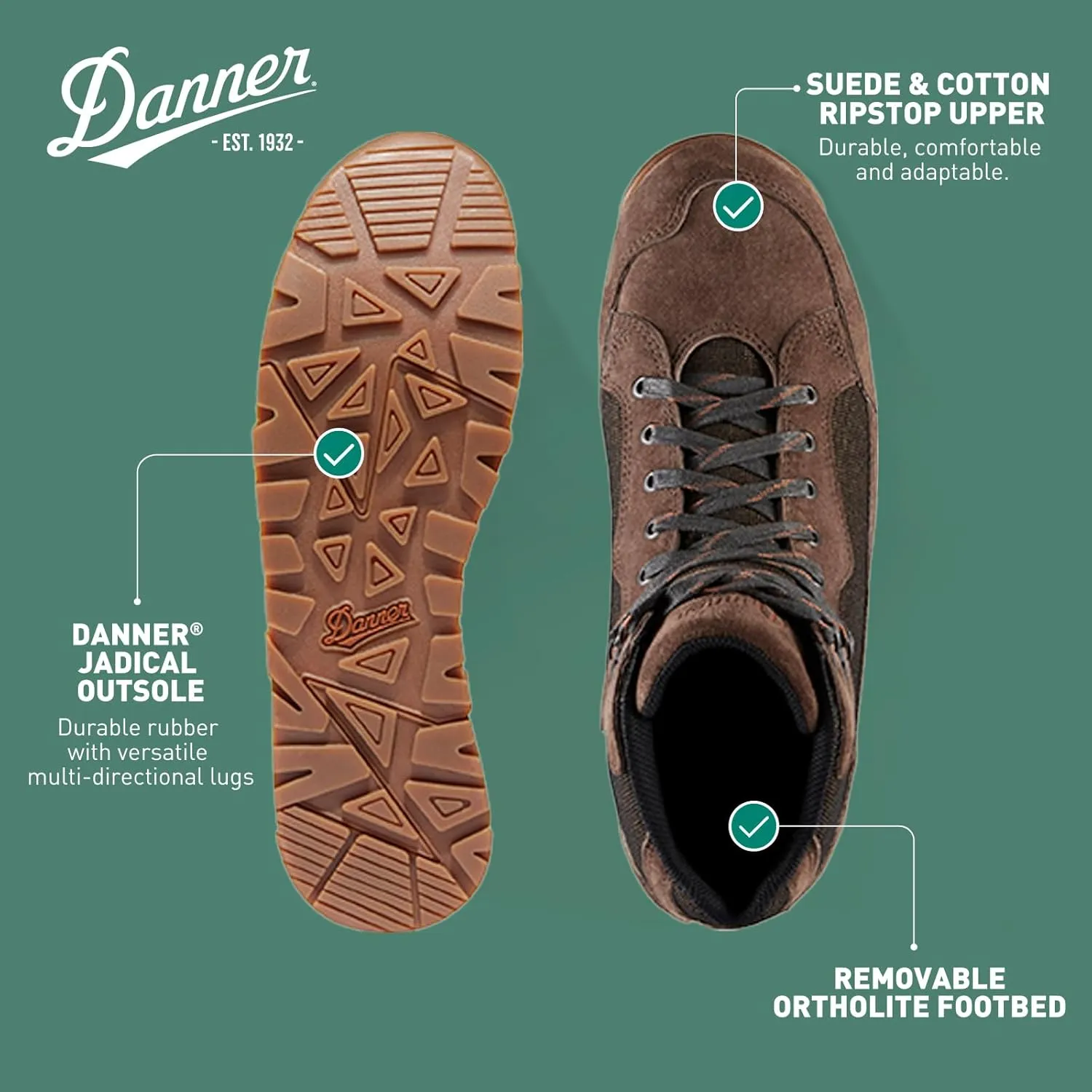 Danner Skyridge Hiking Boots for Men - Waterproof, with Durable Suede & Cotton Ripstop Upper, Breathable Lining, Comfort Footbed & Traction Outsole