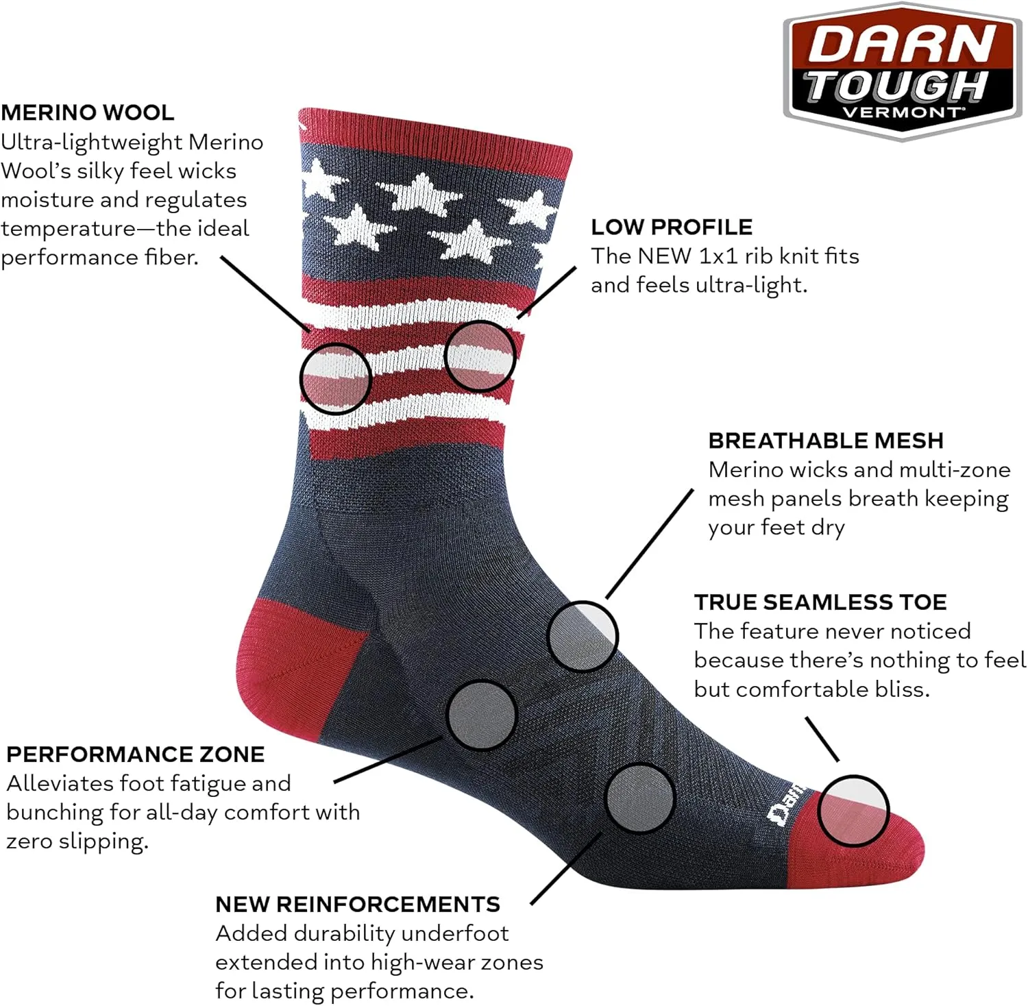 Darn Tough Men's Patriot Micro Crew Run Sock (Style 1037) -