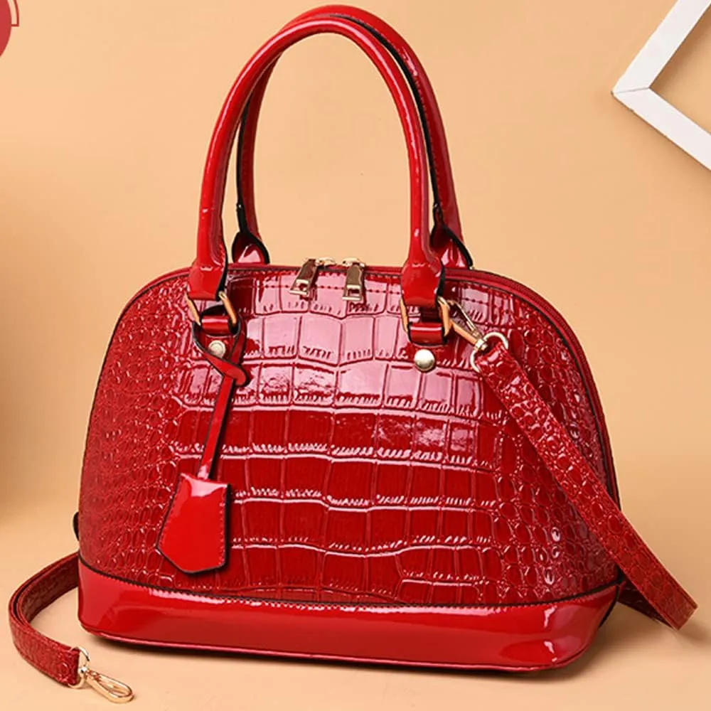 Dayfine Classic Dome Satchel Bags for Women Crocodile Pattern Faux Leather Crossbody Bags Top Handle Handbags Zipper Purse