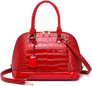 Dayfine Classic Dome Satchel Bags for Women Crocodile Pattern Faux Leather Crossbody Bags Top Handle Handbags Zipper Purse