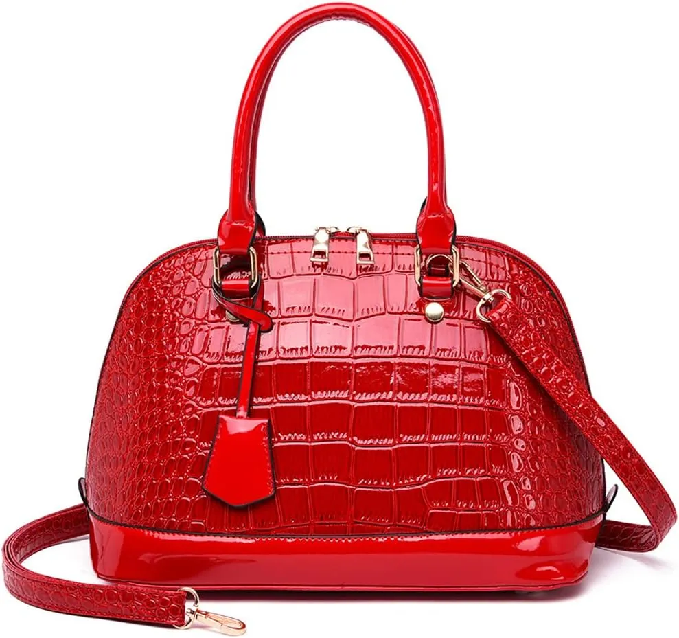Dayfine Classic Dome Satchel Bags for Women Crocodile Pattern Faux Leather Crossbody Bags Top Handle Handbags Zipper Purse