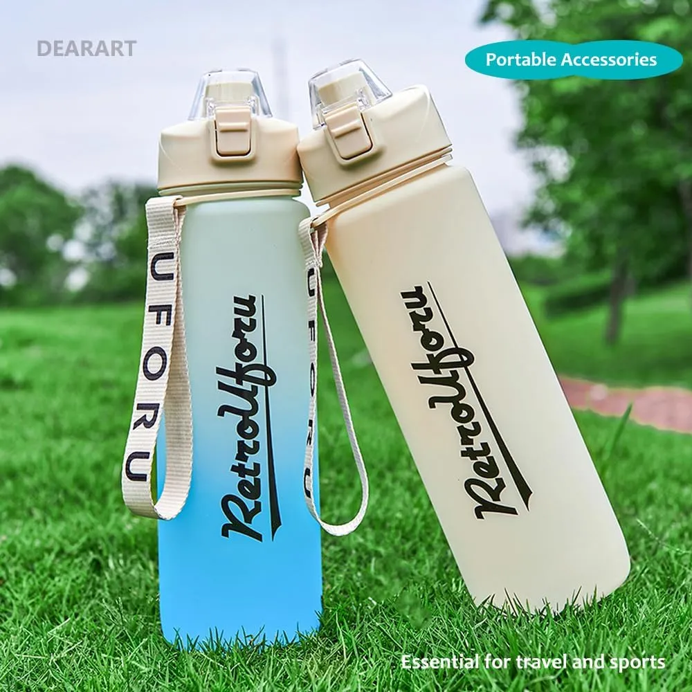 DEARART 32oz White&Blue Water Bottle With Motivational and Time Marker, BPA FREE Quick Drink No Straw, Easy Clean Suit Sports Office Gym School ect.
