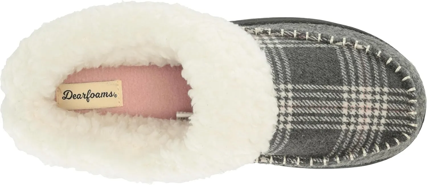 Dearfoams Women's Nyla Felted and Plaid Moc Toe Clog