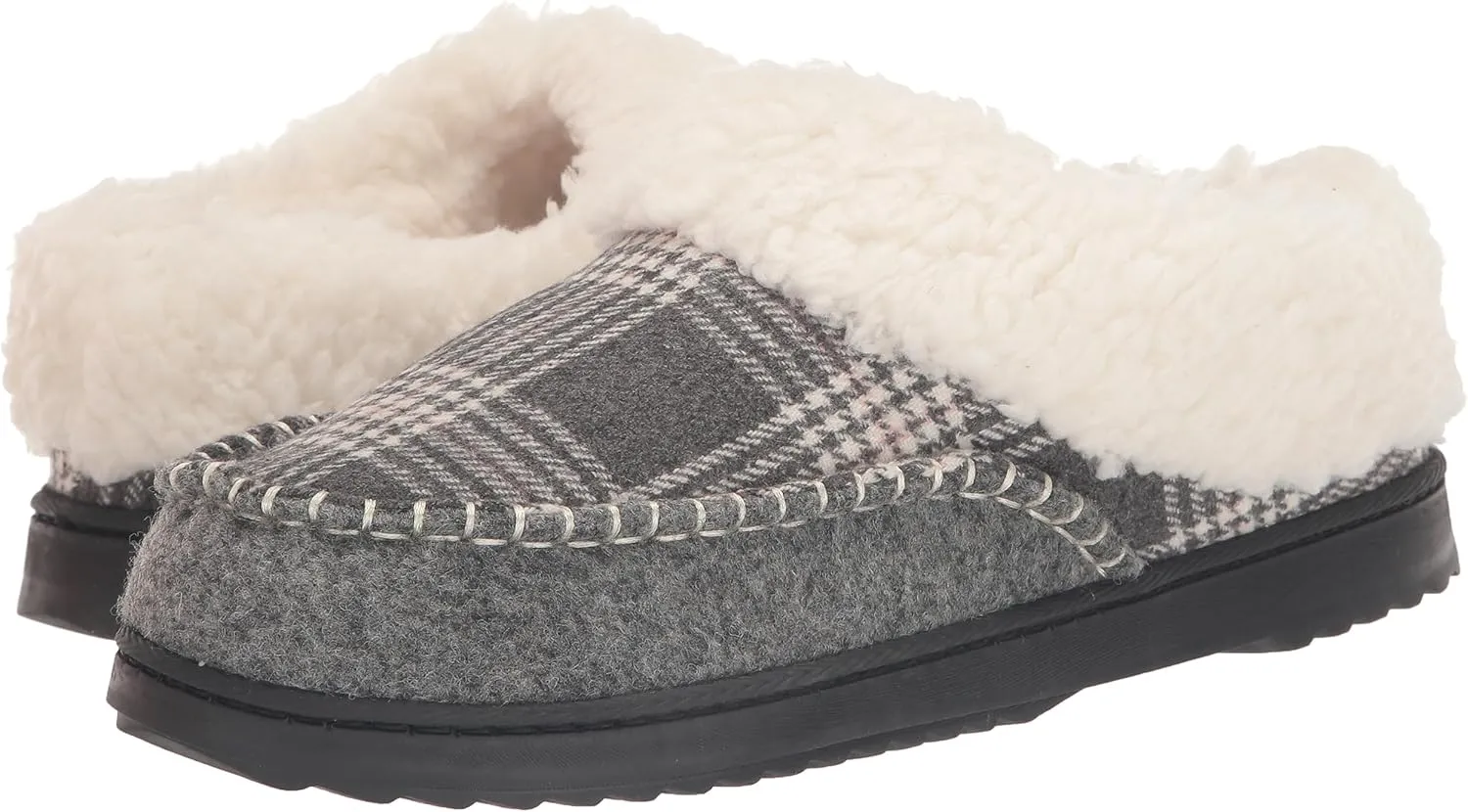 Dearfoams Women's Nyla Felted and Plaid Moc Toe Clog