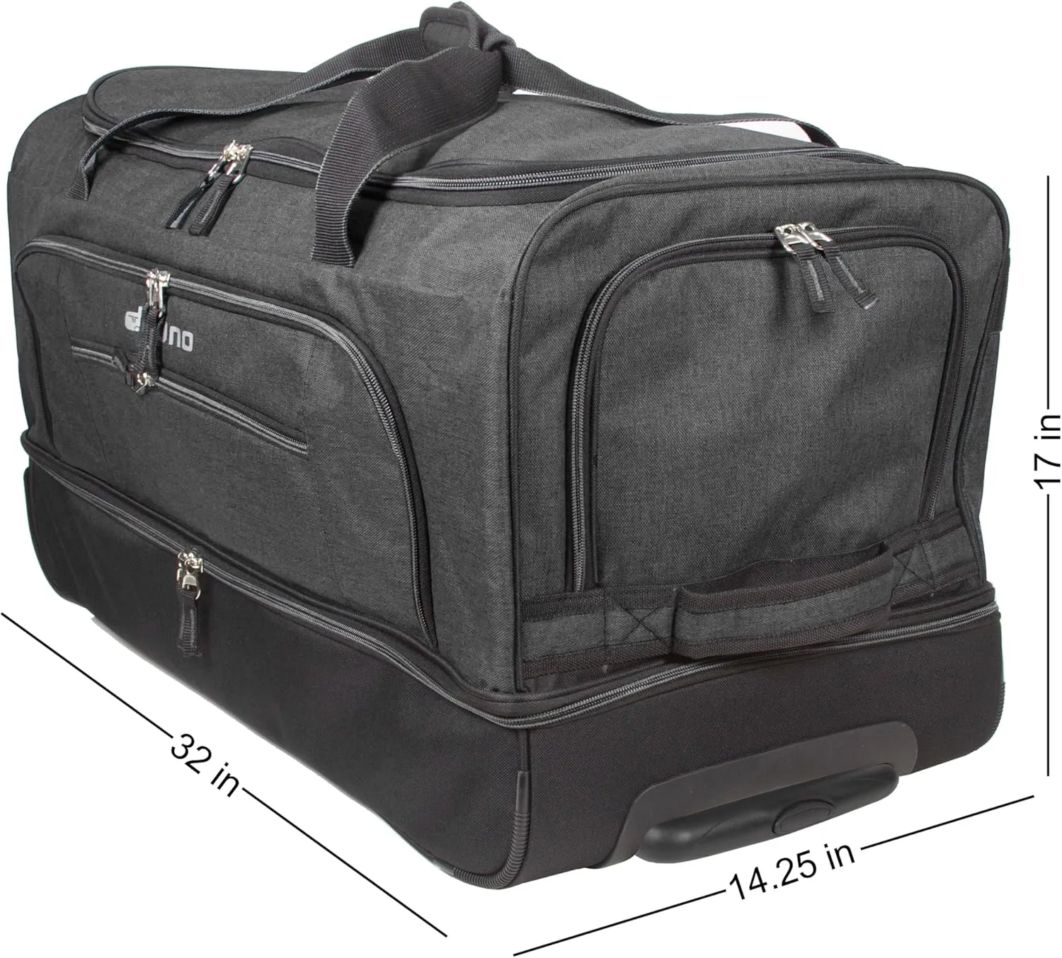 Dejuno Lightweight Denim Drop Bottom Rolling Duffel Bag