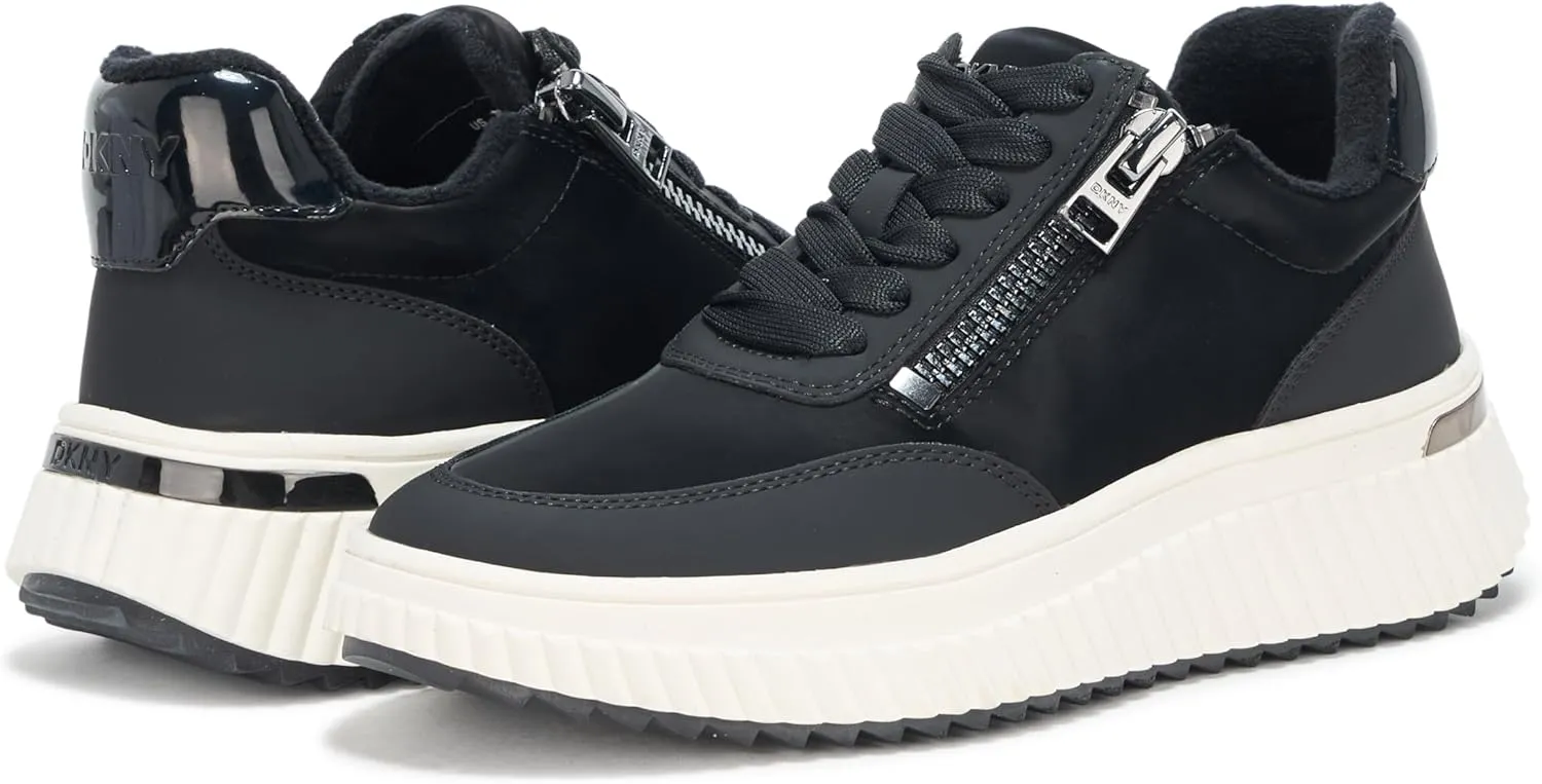 DKNY Women's Laurence Lace Up Sneaker with Side Zipper