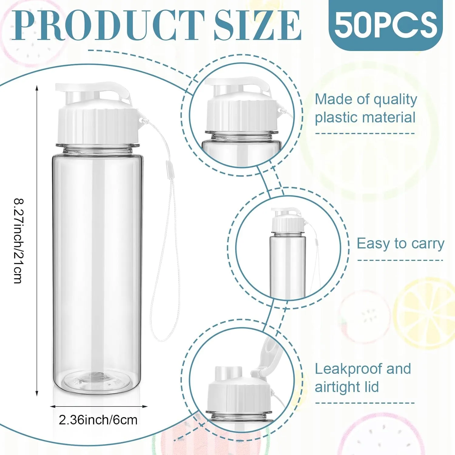 Domensi 50 Pieces Plastic Water Bottle Bulk 17 oz Sports Adults Reusable Large Water Bottles with Leak Proof Flip Top for Adults Fitness(White)