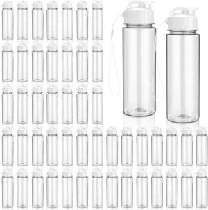 Domensi 50 Pieces Plastic Water Bottle Bulk 17 oz Sports Adults Reusable Large Water Bottles with Leak Proof Flip Top for Adults Fitness(White)