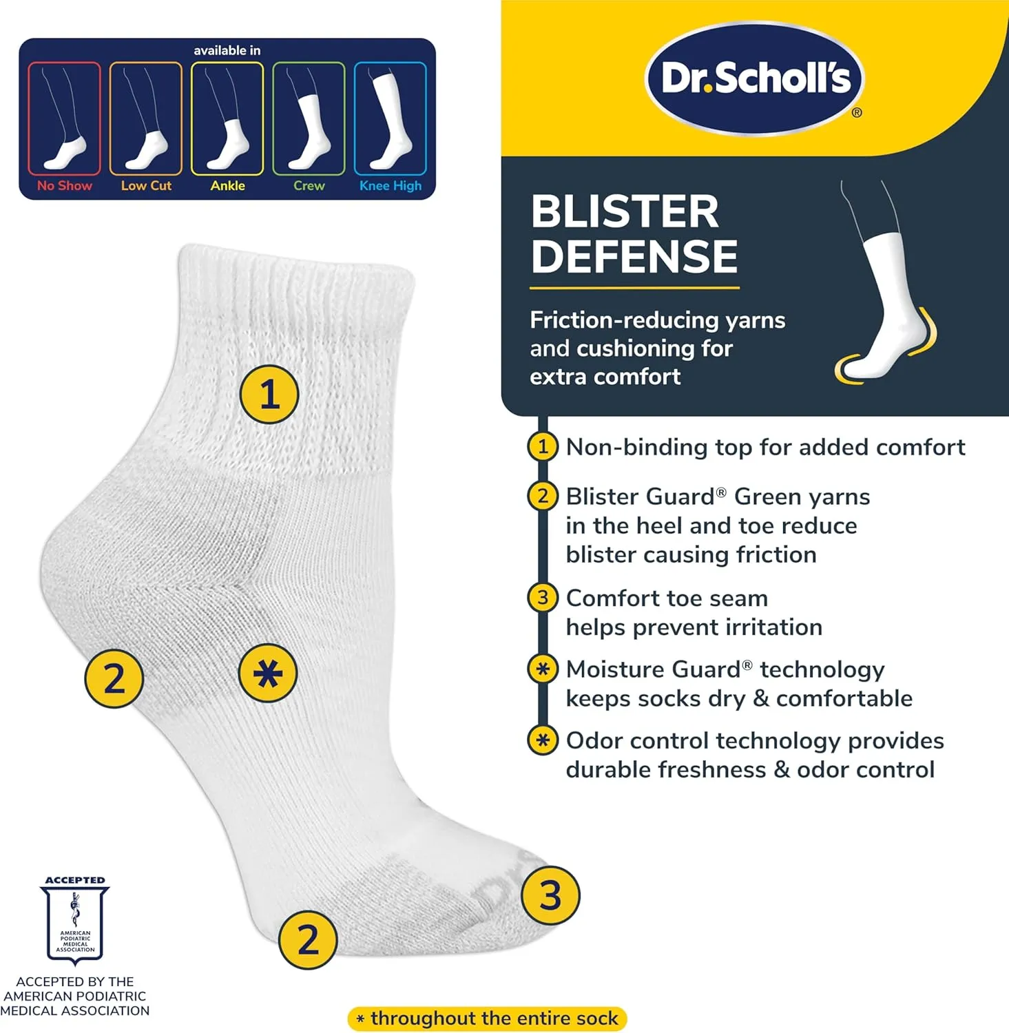 Dr. Scholl's Women's Advanced Diabetic Blisterguard Socks-2 & 3 Pair Packs-Non-Binding Cushioned Comfort