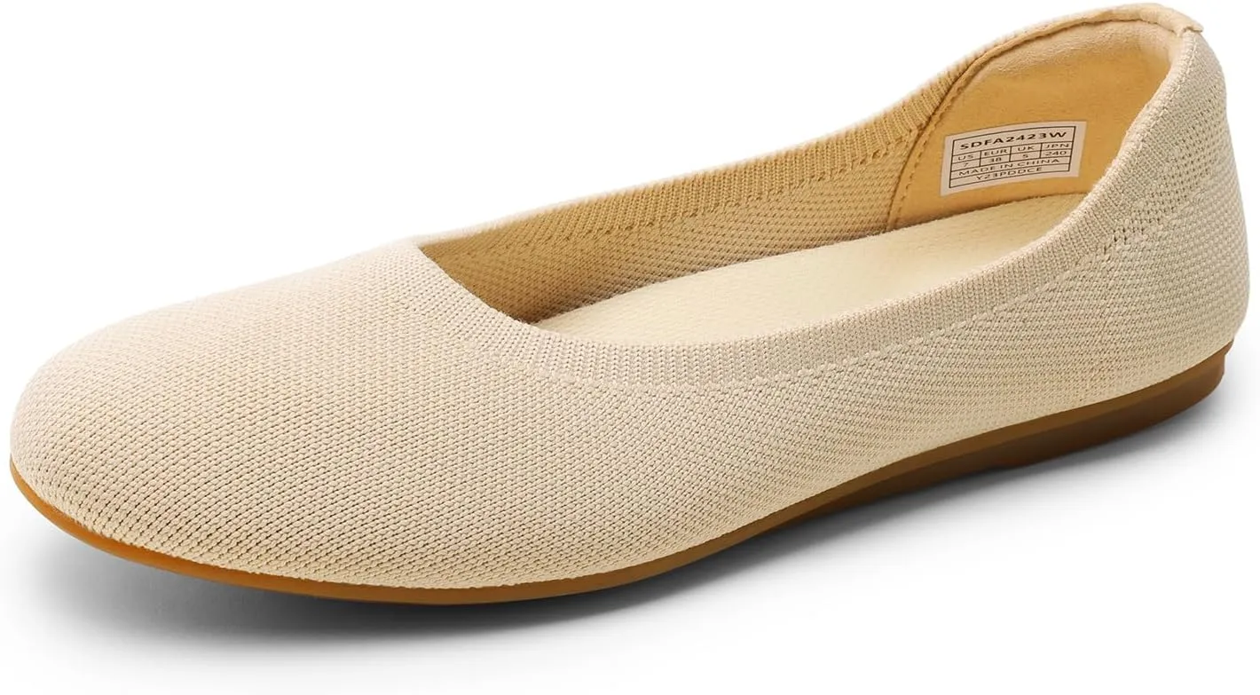 DREAM PAIRS Wide Ballet Flats Shoes for Women, Width Foldable Knit Women's Flats with Arch Support, Comfortable Shoes for Women Dressy Casual Work Office