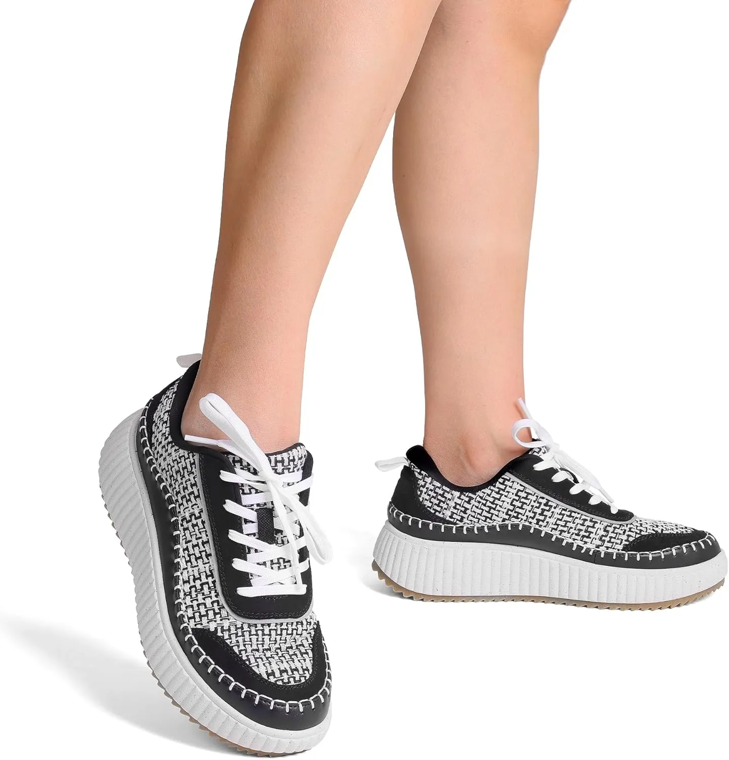 DREAM PAIRS Women Chunky City Tweed Comfortable Casual Platform Fashion Sneaker