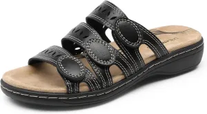 DREAM PAIRS Women's Slide Sandals Comfortable Arch Support Casual Walking Sandals Adjustable Straps Slip On Low Wedge Flat Sandals