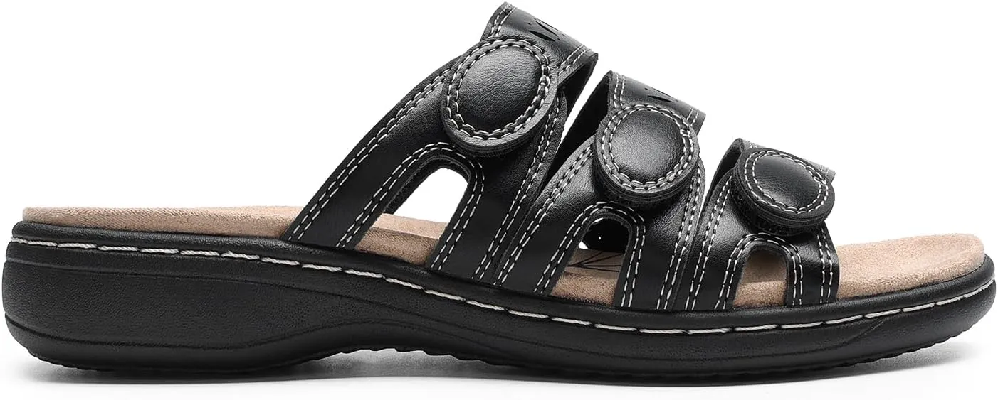 DREAM PAIRS Women's Slide Sandals Comfortable Arch Support Casual Walking Sandals Adjustable Straps Slip On Low Wedge Flat Sandals