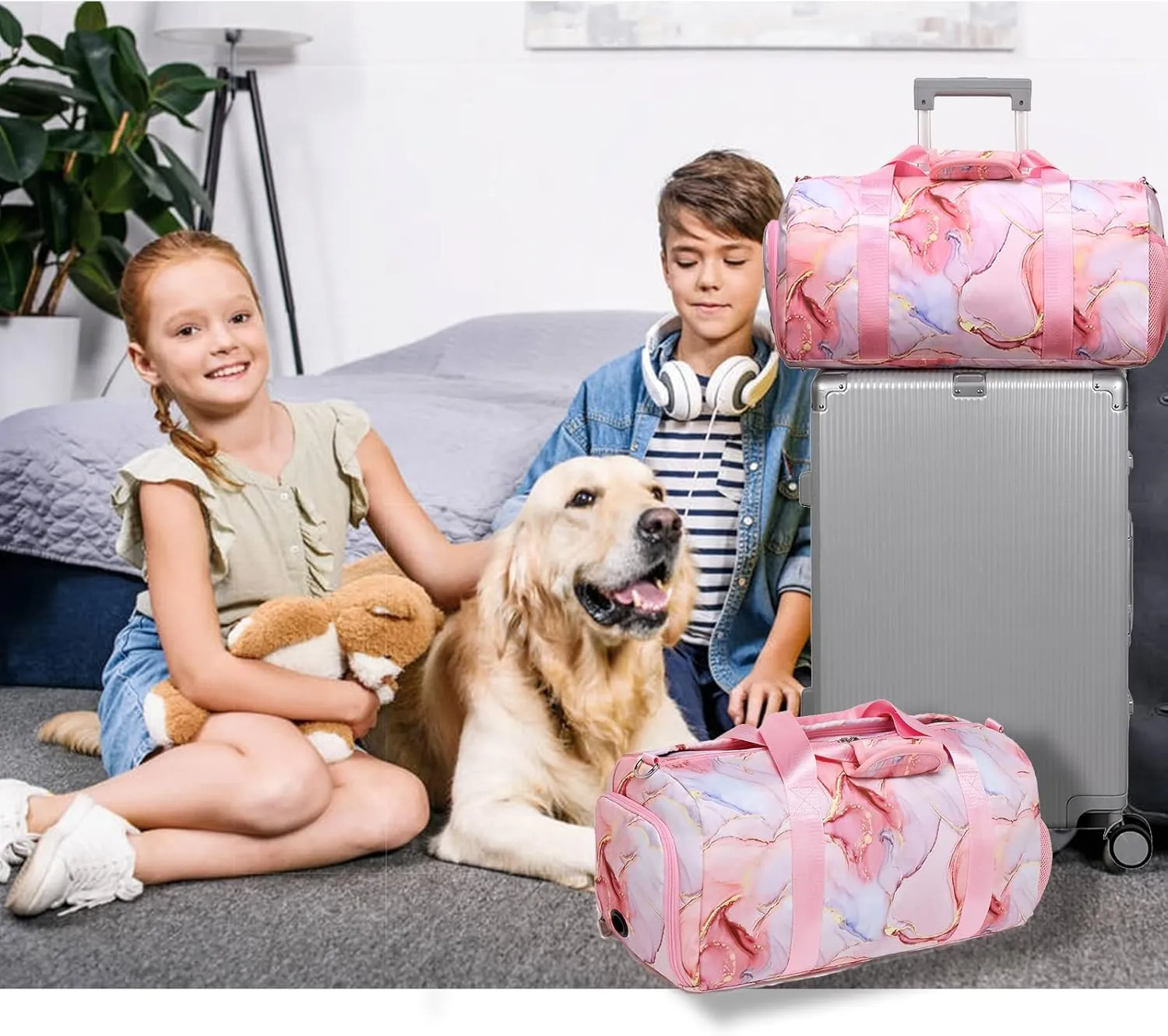 Duffle Bag for Girls Dance Ballet Travel Overnight Sports Gym Bag with Separate Dry Wet Pocket and Shoes Compartment