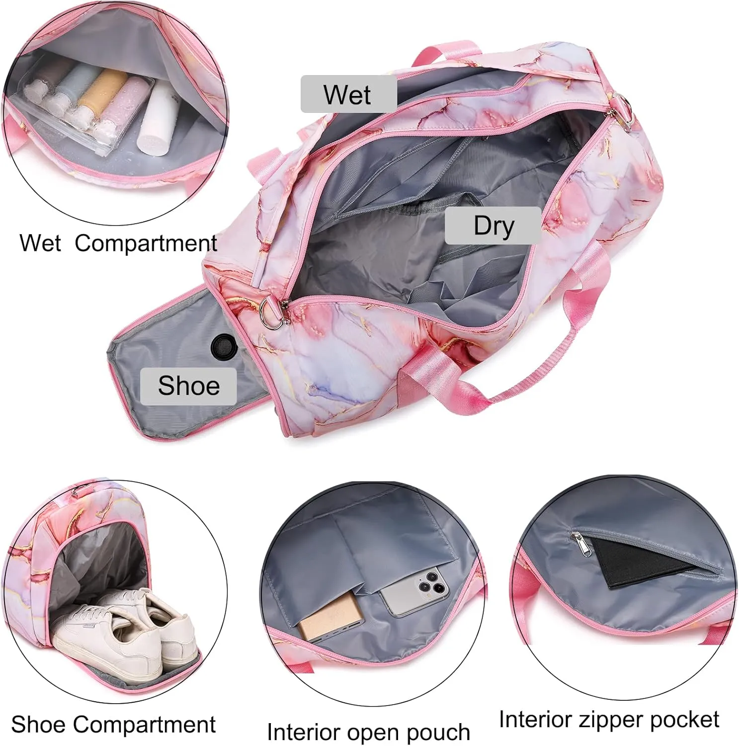 Duffle Bag for Girls Dance Ballet Travel Overnight Sports Gym Bag with Separate Dry Wet Pocket and Shoes Compartment
