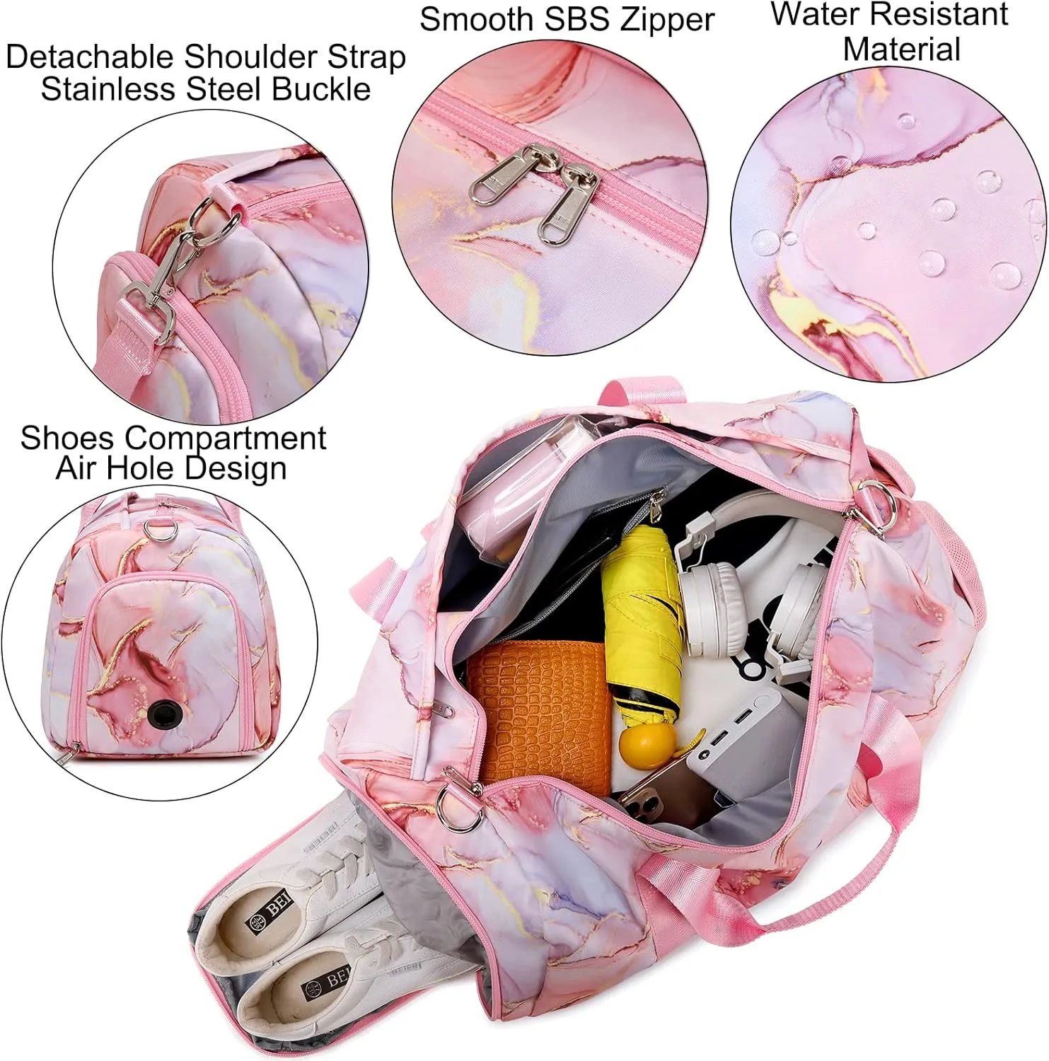 Duffle Bag for Girls Dance Ballet Travel Overnight Sports Gym Bag with Separate Dry Wet Pocket and Shoes Compartment