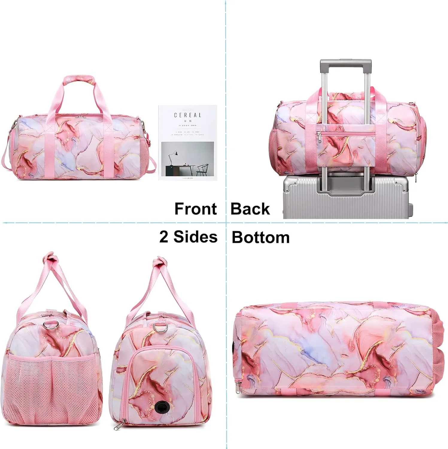 Duffle Bag for Girls Dance Ballet Travel Overnight Sports Gym Bag with Separate Dry Wet Pocket and Shoes Compartment