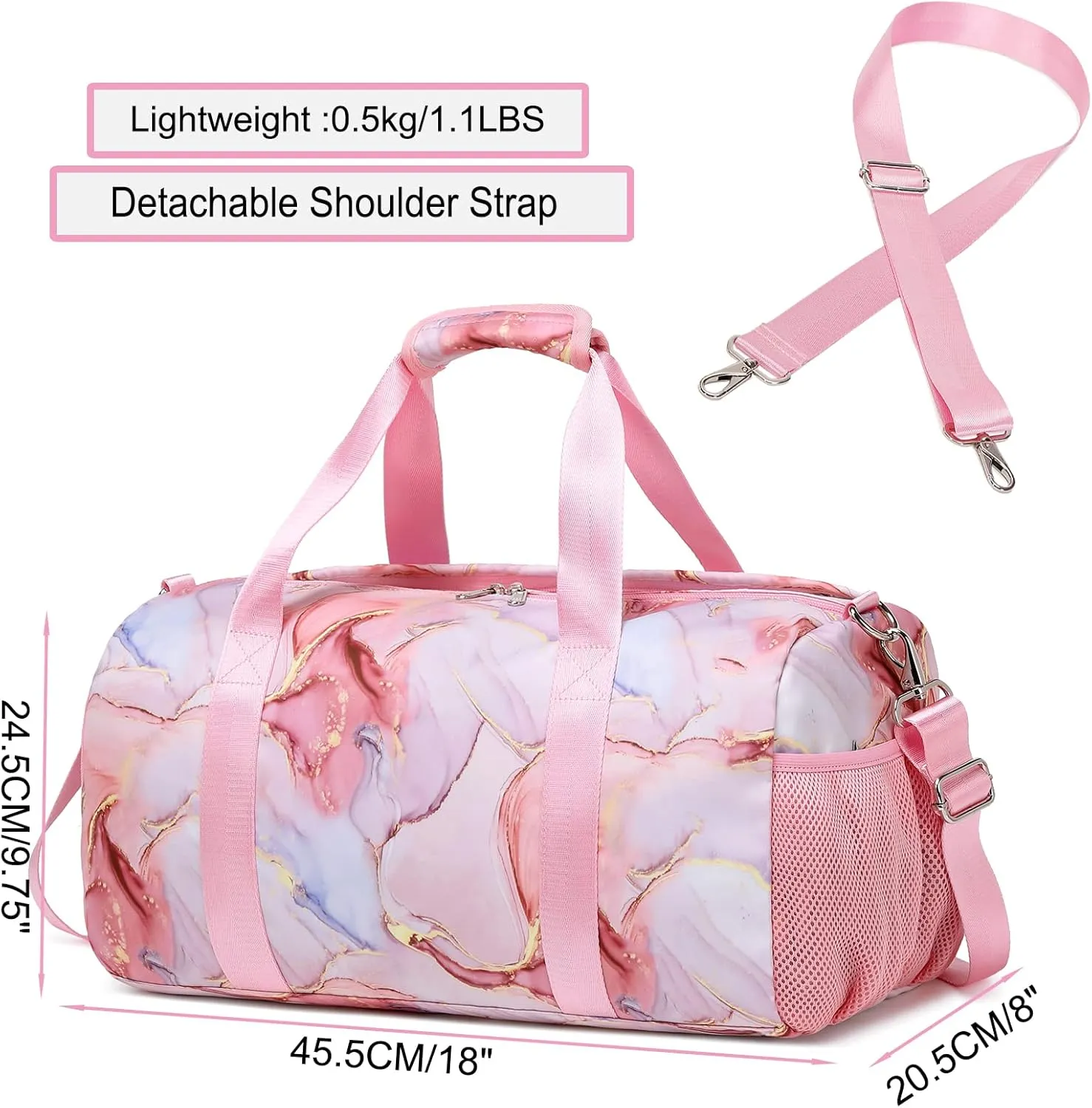 Duffle Bag for Girls Dance Ballet Travel Overnight Sports Gym Bag with Separate Dry Wet Pocket and Shoes Compartment