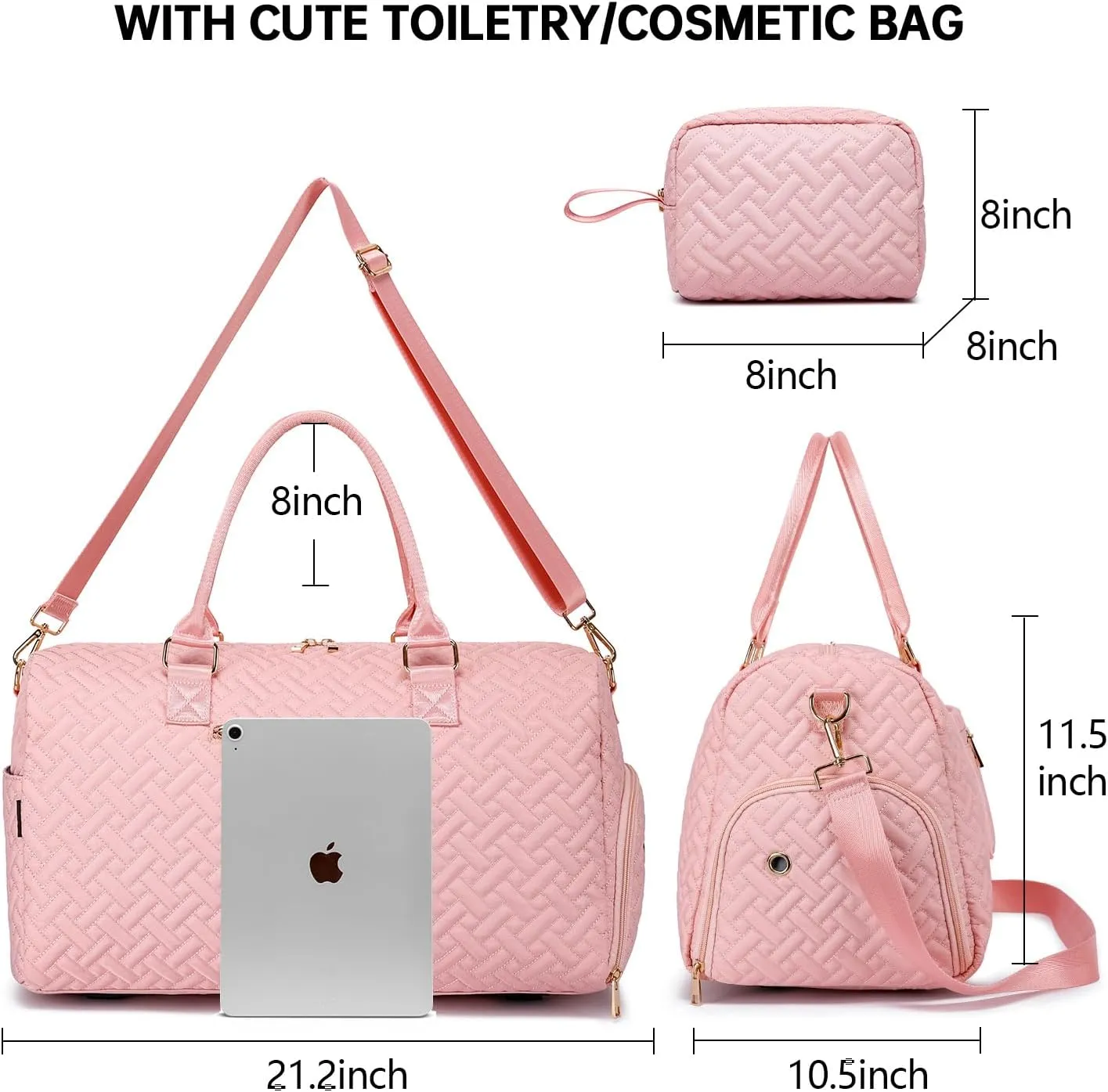 Duffle Bag for Travel, Weekender Bag with Shoe Compartment, Carry On Overnight Bag for Women with Toiletry Bag, Gym Bag with Wet Pocket, Hospital Bags for Labor and Delivery Beige
